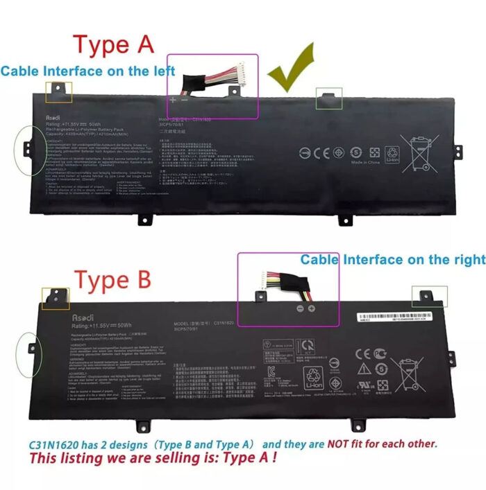 Laptop Battery For Asus C31N1620 C31N162O C3iNi62O C3iNi620 C3iPOJi C31POJ1 C3iP0Ji C31P0J1